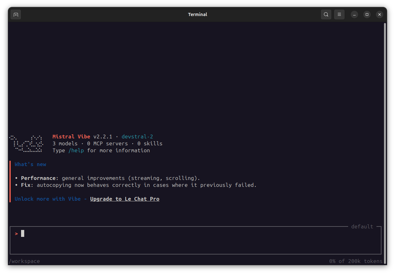Screenshot of VibePod workflow with Mistral Vibe.